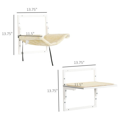 KFX-3075645 Modern Cat Wall Shelves Set with Soft Hammock and Height Adjustable Jumping Platforms