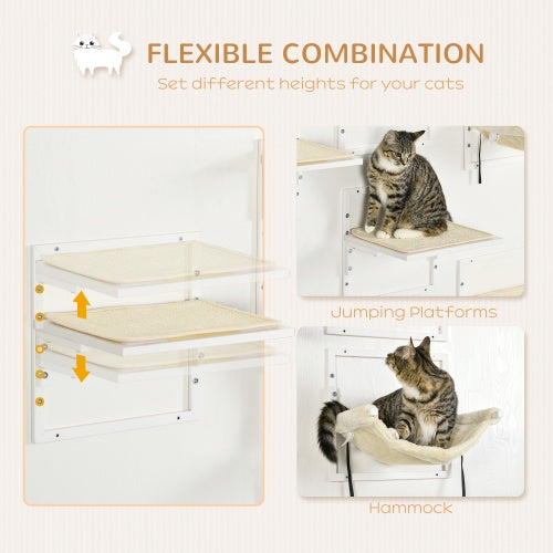 KFX-3075645 Modern Cat Wall Shelves Set with Soft Hammock and Height Adjustable Jumping Platforms