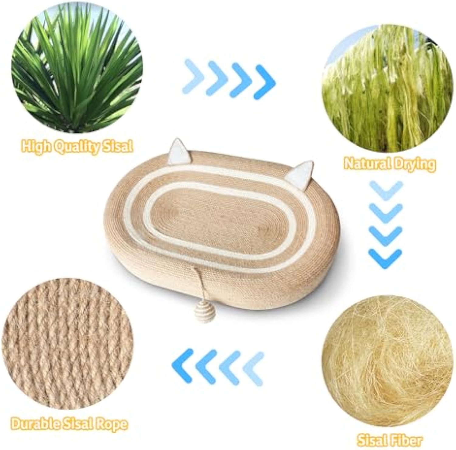KFX-3076925 3-in-1 Sisal Cat Scratcher Bed with Non-Slip Base for Indoor Cats, Supports Healthy Scratching and Rest