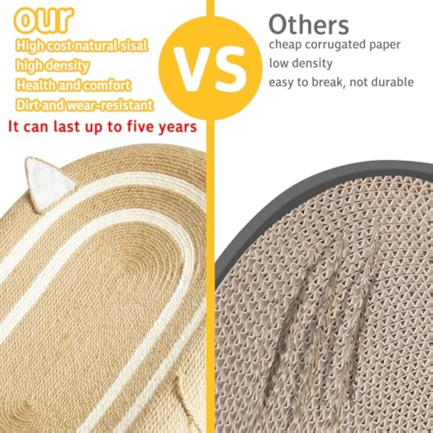 KFX-3076925 3-in-1 Sisal Cat Scratcher Bed with Non-Slip Base for Indoor Cats, Supports Healthy Scratching and Rest
