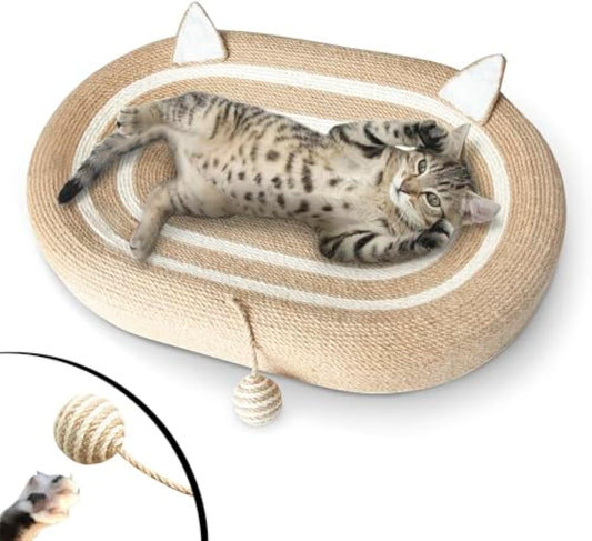KFX-3076925 3-in-1 Sisal Cat Scratcher Bed with Non-Slip Base for Indoor Cats, Supports Healthy Scratching and Rest