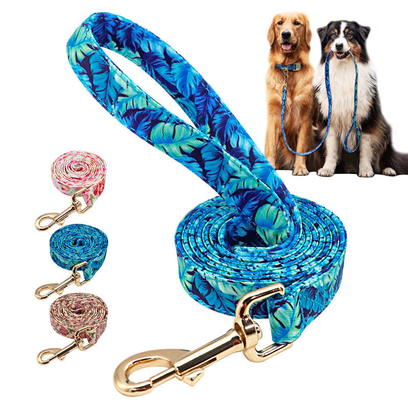 KFX-3079229 Nylon Dog Leash with Floral Design - 1.5m Length, 2cm Width, Soft and Durable