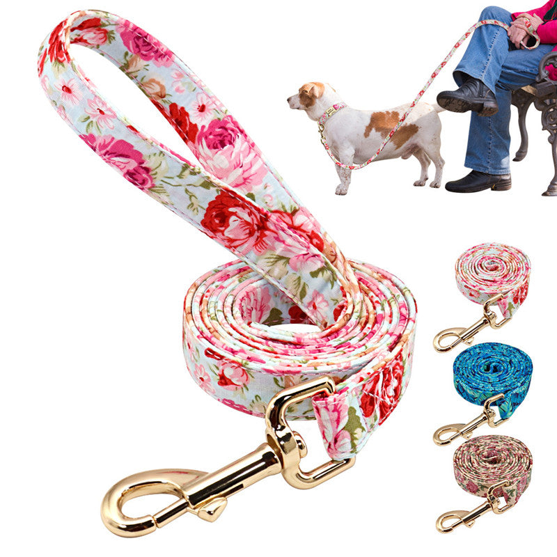KFX-3079229 Nylon Dog Leash with Floral Design - 1.5m Length, 2cm Width, Soft and Durable