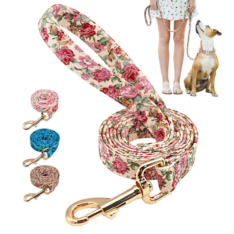 KFX-3079229 Nylon Dog Leash with Floral Design - 1.5m Length, 2cm Width, Soft and Durable