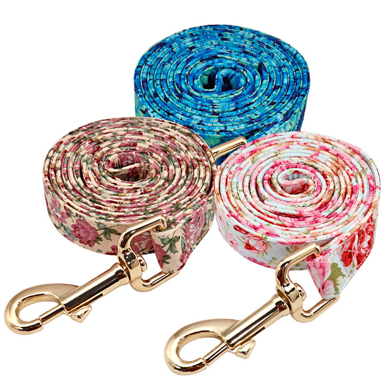 KFX-3079229 Nylon Dog Leash with Floral Design - 1.5m Length, 2cm Width, Soft and Durable