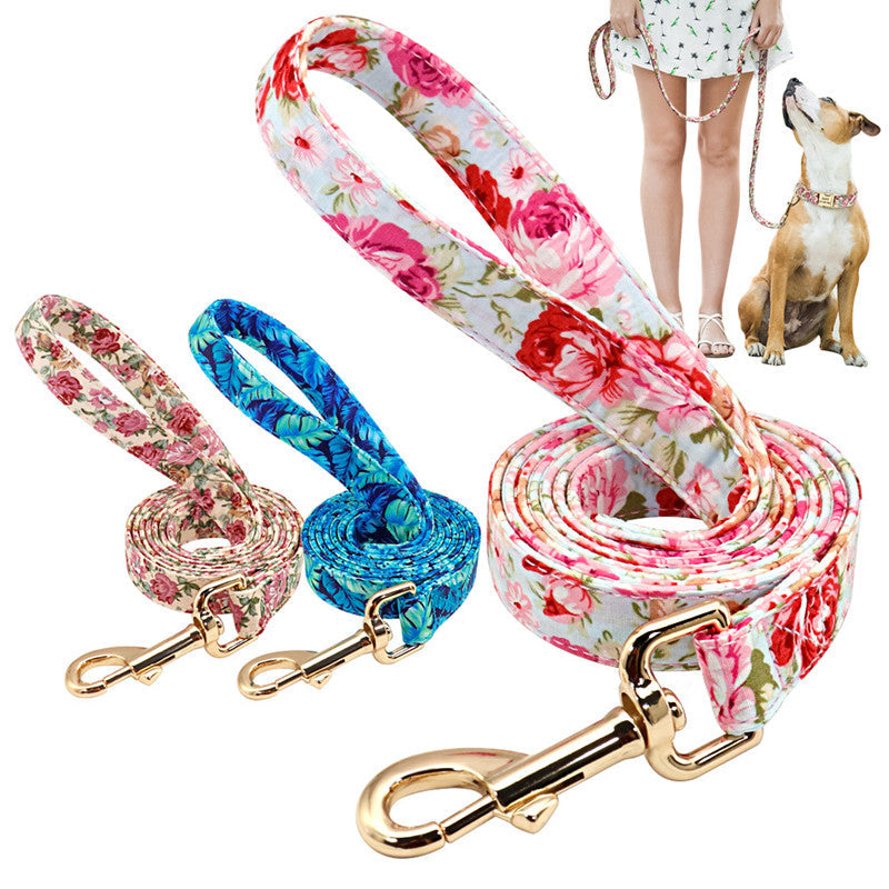 KFX-3079229 Nylon Dog Leash with Floral Design - 1.5m Length, 2cm Width, Soft and Durable