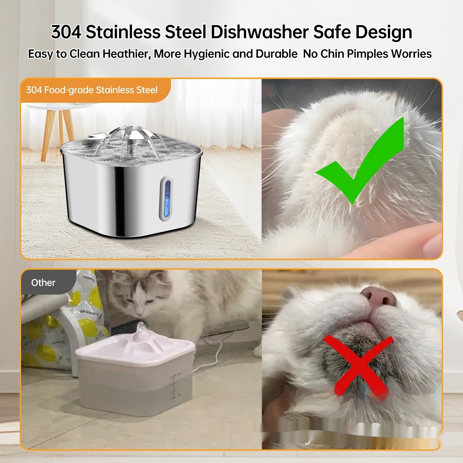 KFX-3081277 Stainless Steel 2.2L Pet Water Fountain for Dogs and Cats with Flower Head Design