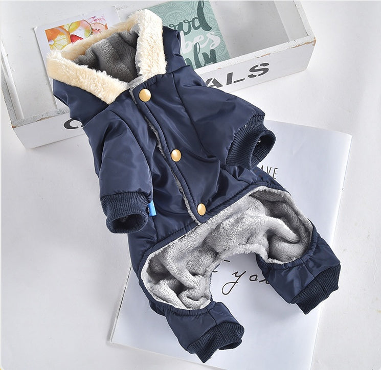 KFX-3081789 Windproof Wool Collar Dog Coat in Blue and Red – Casual Four-Legged Apparel for All Genders in Sizes S to 2L