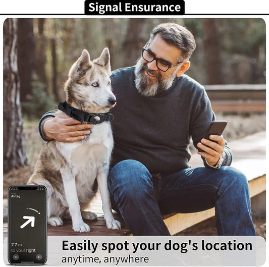 KFX-3083197 Waterproof Dog Collar with Airtag Protective Cover in Monochrome Black or Camel