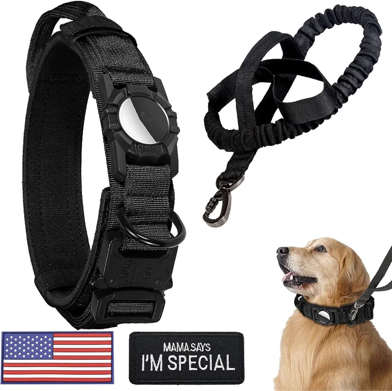 KFX-3083197 Waterproof Dog Collar with Airtag Protective Cover in Monochrome Black or Camel