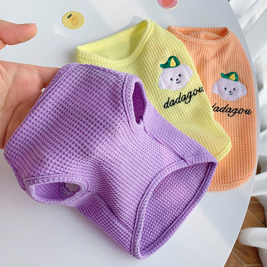 KFX-3083581 Lightweight Cotton Dog Vest for Spring and Summer - Sleeveless Pet Clothing in Orange, Yellow, and Purple