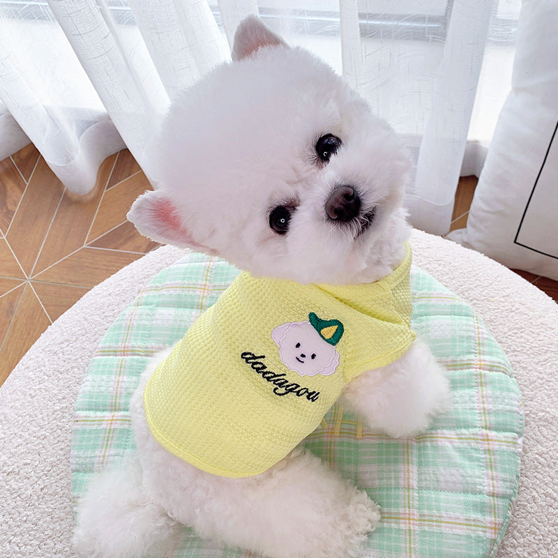 KFX-3083581 Lightweight Cotton Dog Vest for Spring and Summer - Sleeveless Pet Clothing in Orange, Yellow, and Purple
