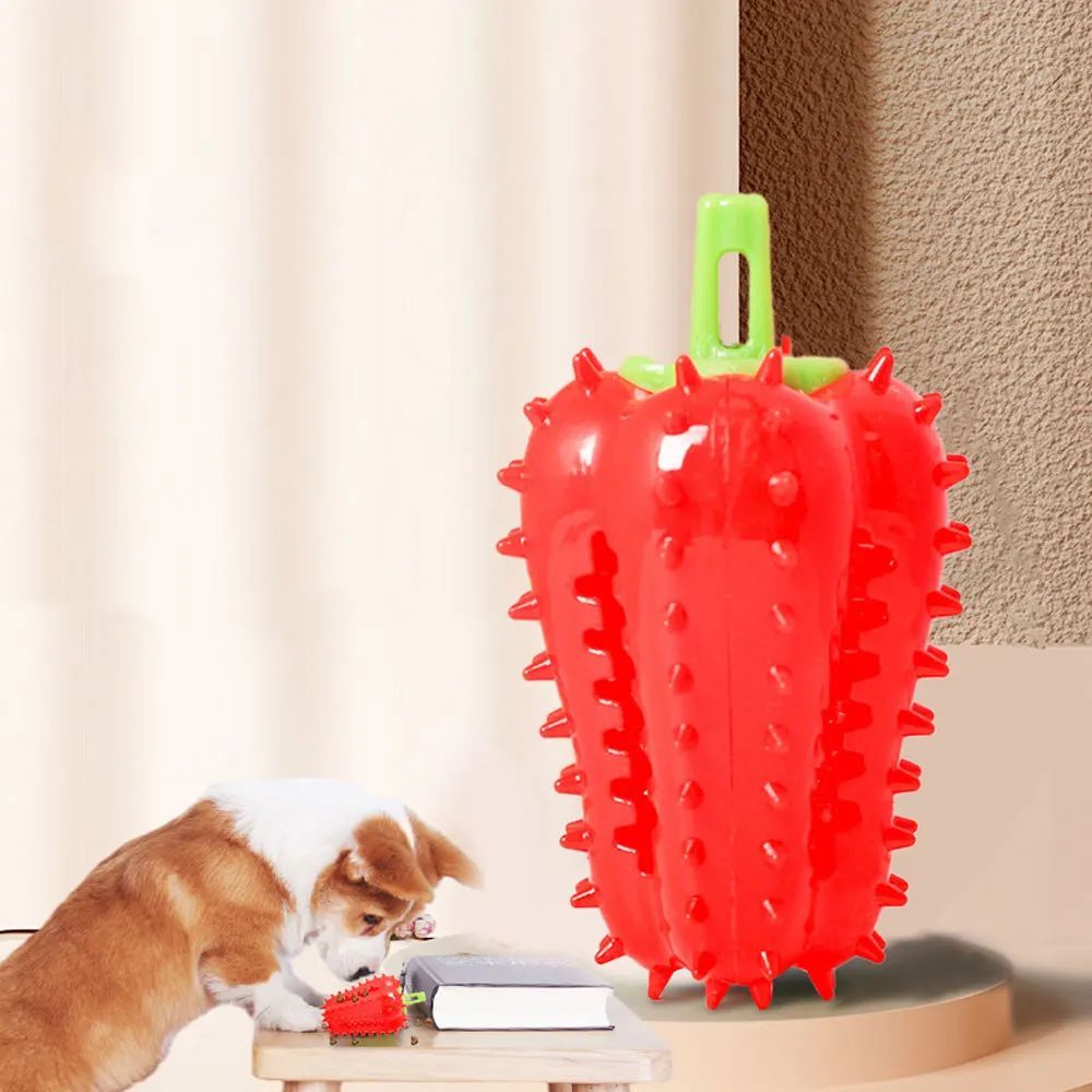 KFX-3083837 Interactive Dog Teething Chili Chewer Toy - Durable Non-Toxic Rubber for All Dog Sizes