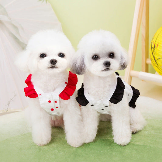 KFX-3085757 Stylish Polka Dot Skirt for Pets in Red and Black - XS to XL Sizes Available