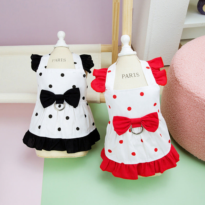 KFX-3085757 Stylish Polka Dot Skirt for Pets in Red and Black - XS to XL Sizes Available