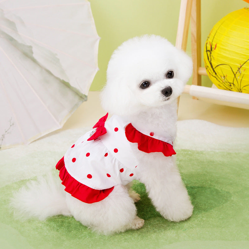 KFX-3085757 Stylish Polka Dot Skirt for Pets in Red and Black - XS to XL Sizes Available