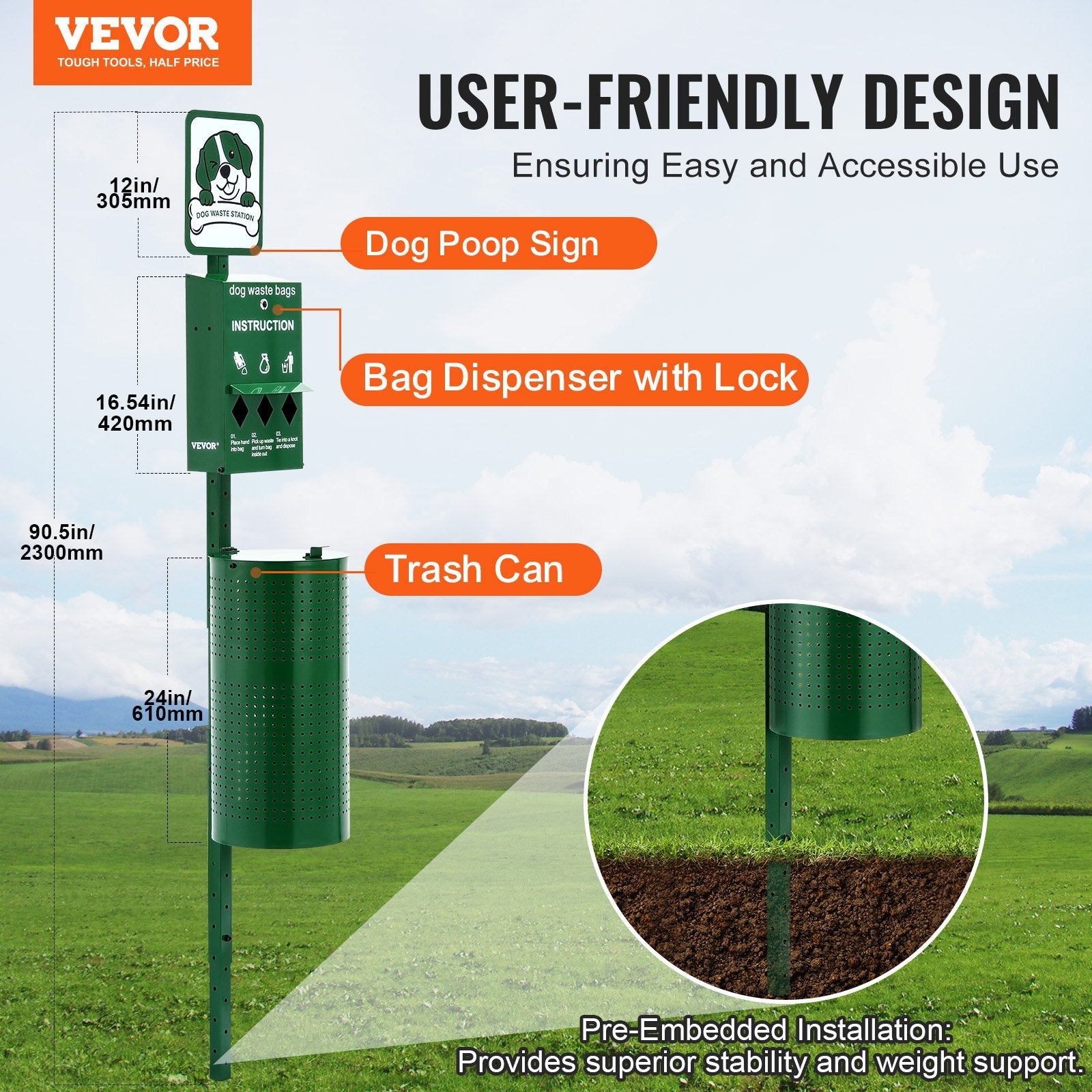 KFX-3086653 Outdoor Dog Waste Station with 11.5-Gallon Trash Can and 600 Bags Included