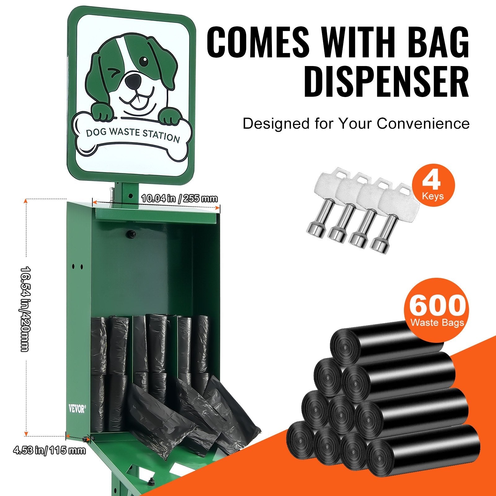 KFX-3086653 Outdoor Dog Waste Station with 11.5-Gallon Trash Can and 600 Bags Included