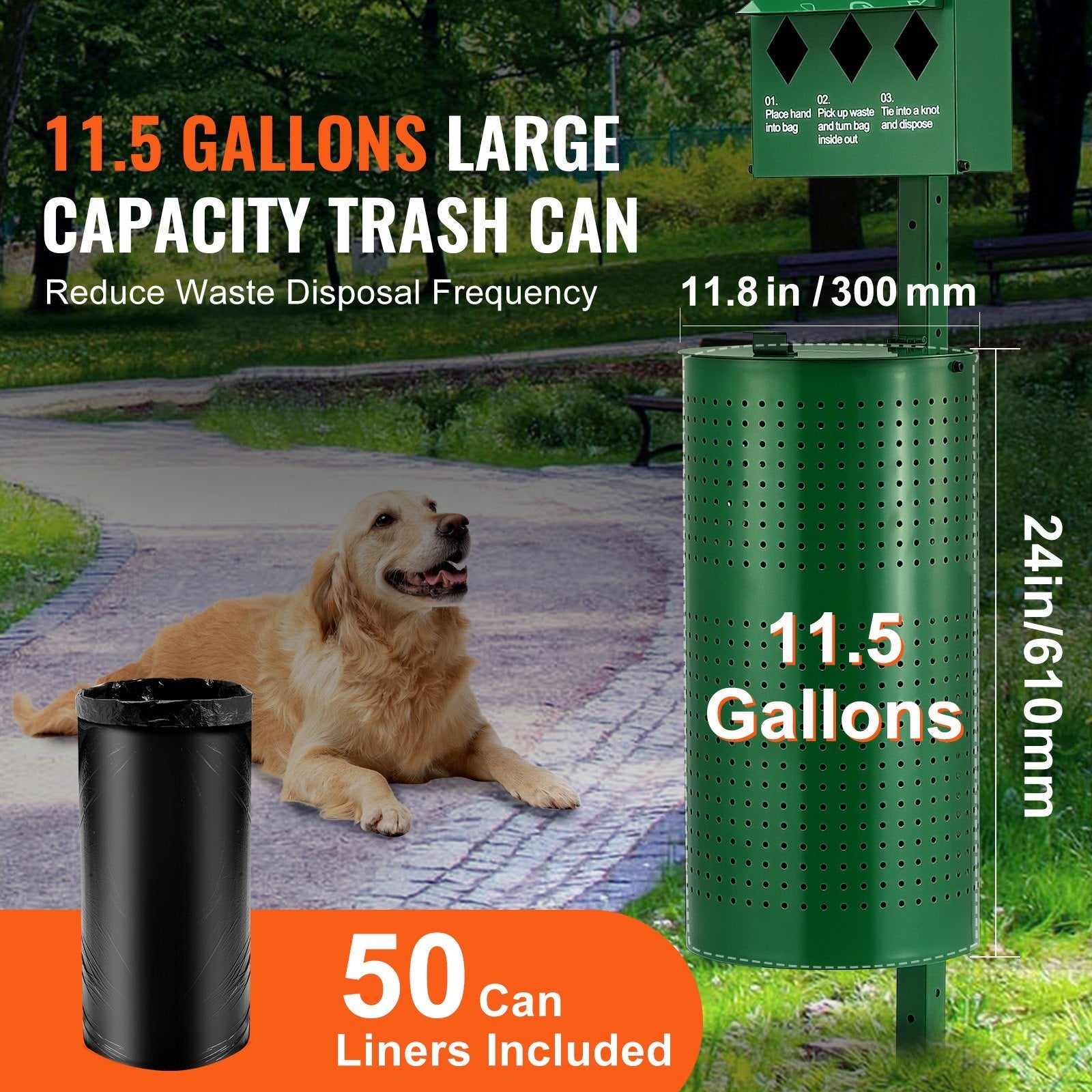 KFX-3086653 Outdoor Dog Waste Station with 11.5-Gallon Trash Can and 600 Bags Included