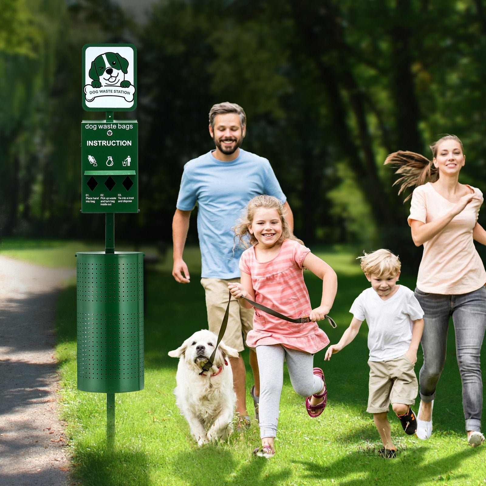 KFX-3086653 Outdoor Dog Waste Station with 11.5-Gallon Trash Can and 600 Bags Included