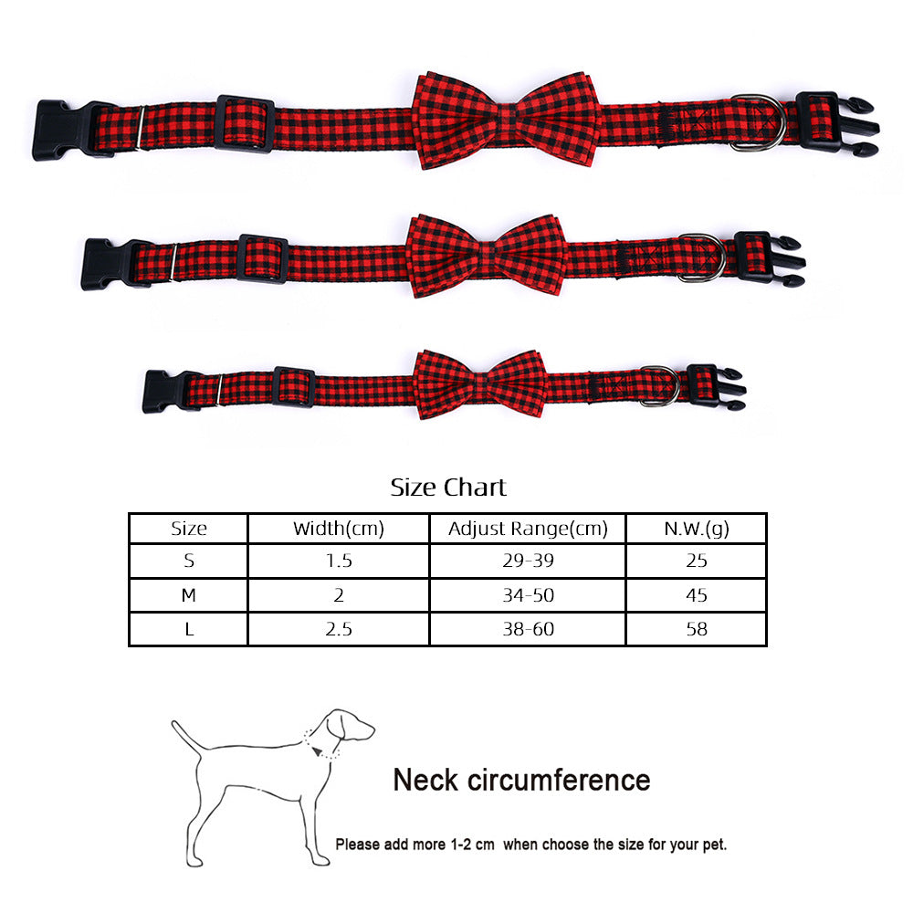 KFX-3088957 British Plaid Bow Tie Collar for Cats and Dogs in Black/White and Red/Black Patterns
