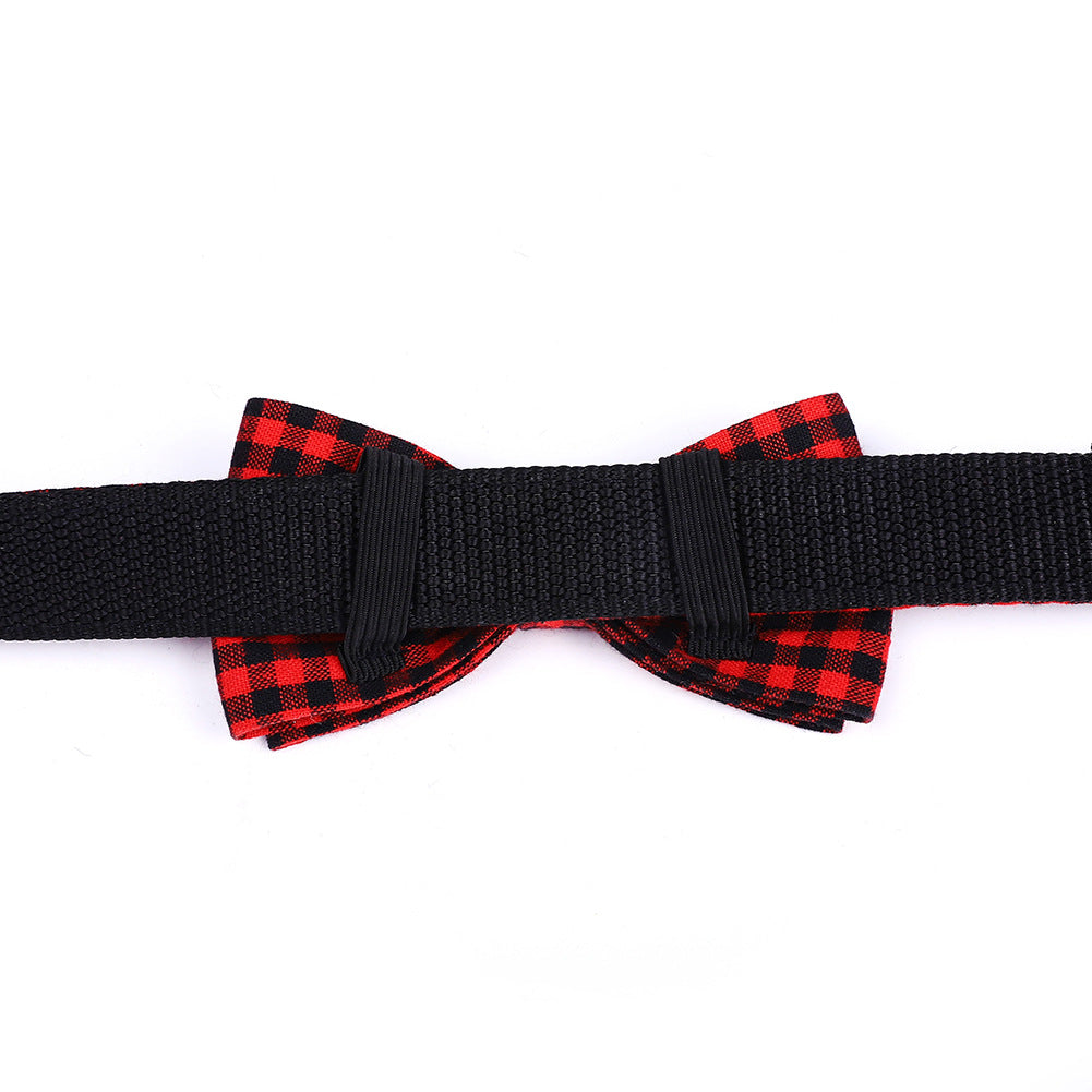 KFX-3088957 British Plaid Bow Tie Collar for Cats and Dogs in Black/White and Red/Black Patterns