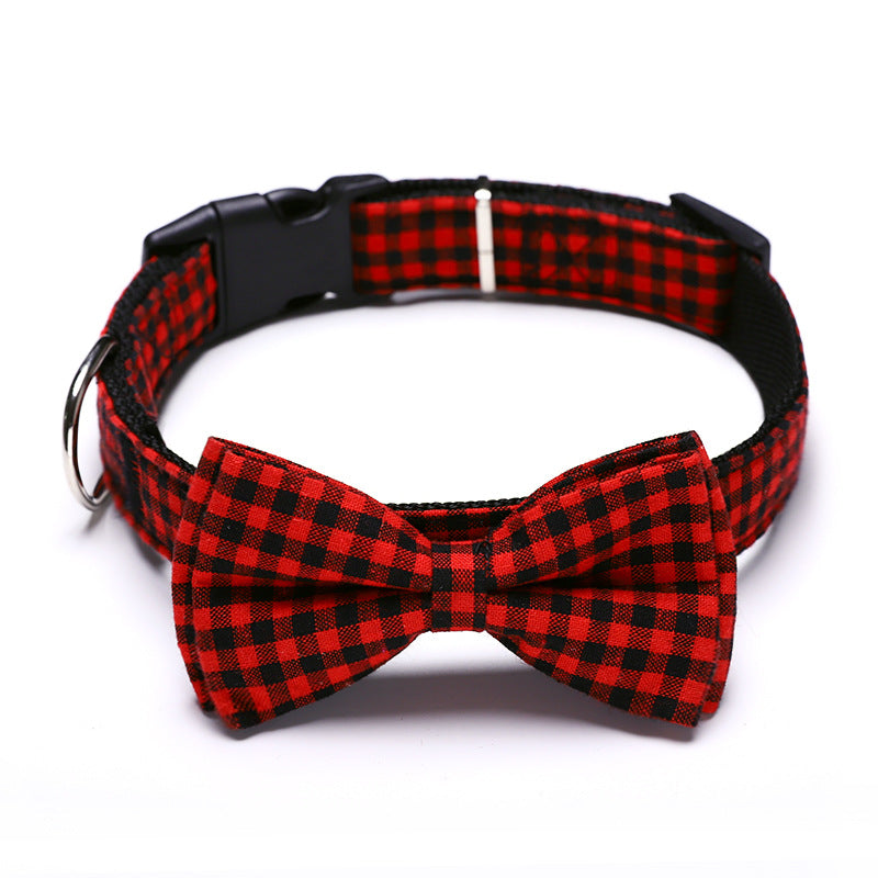 KFX-3088957 British Plaid Bow Tie Collar for Cats and Dogs in Black/White and Red/Black Patterns