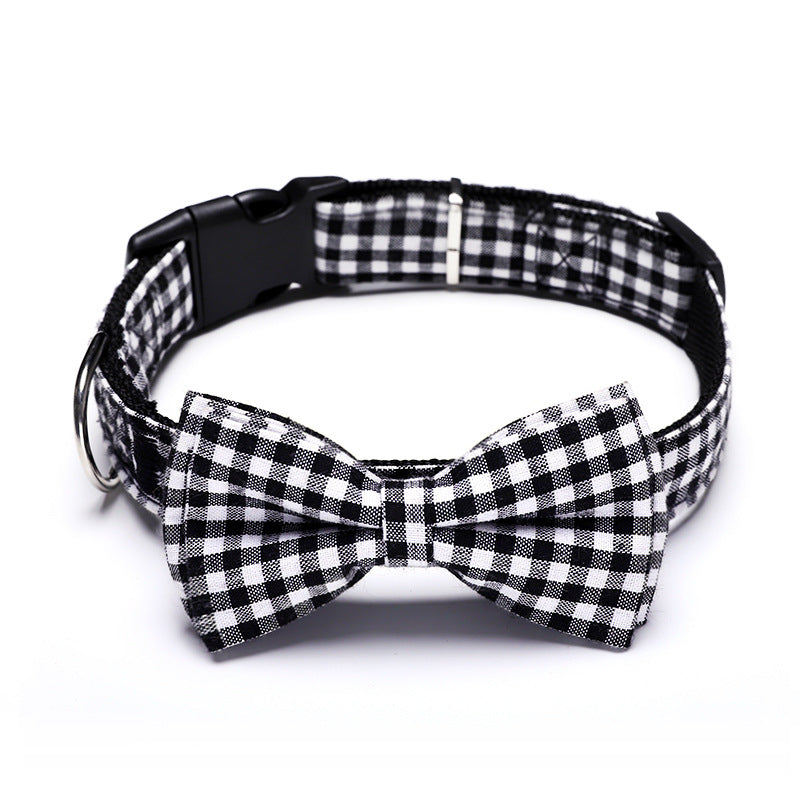 KFX-3088957 British Plaid Bow Tie Collar for Cats and Dogs in Black/White and Red/Black Patterns