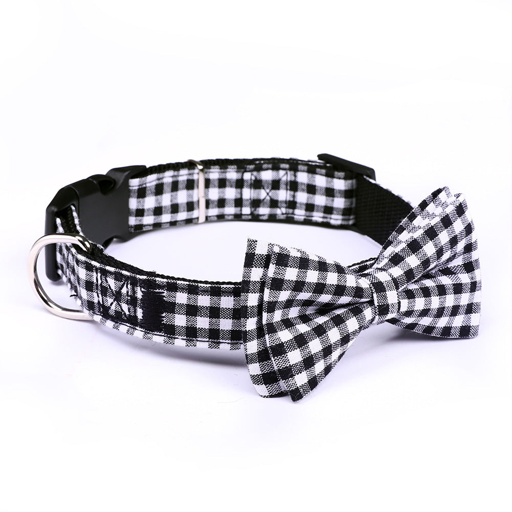 KFX-3088957 British Plaid Bow Tie Collar for Cats and Dogs in Black/White and Red/Black Patterns