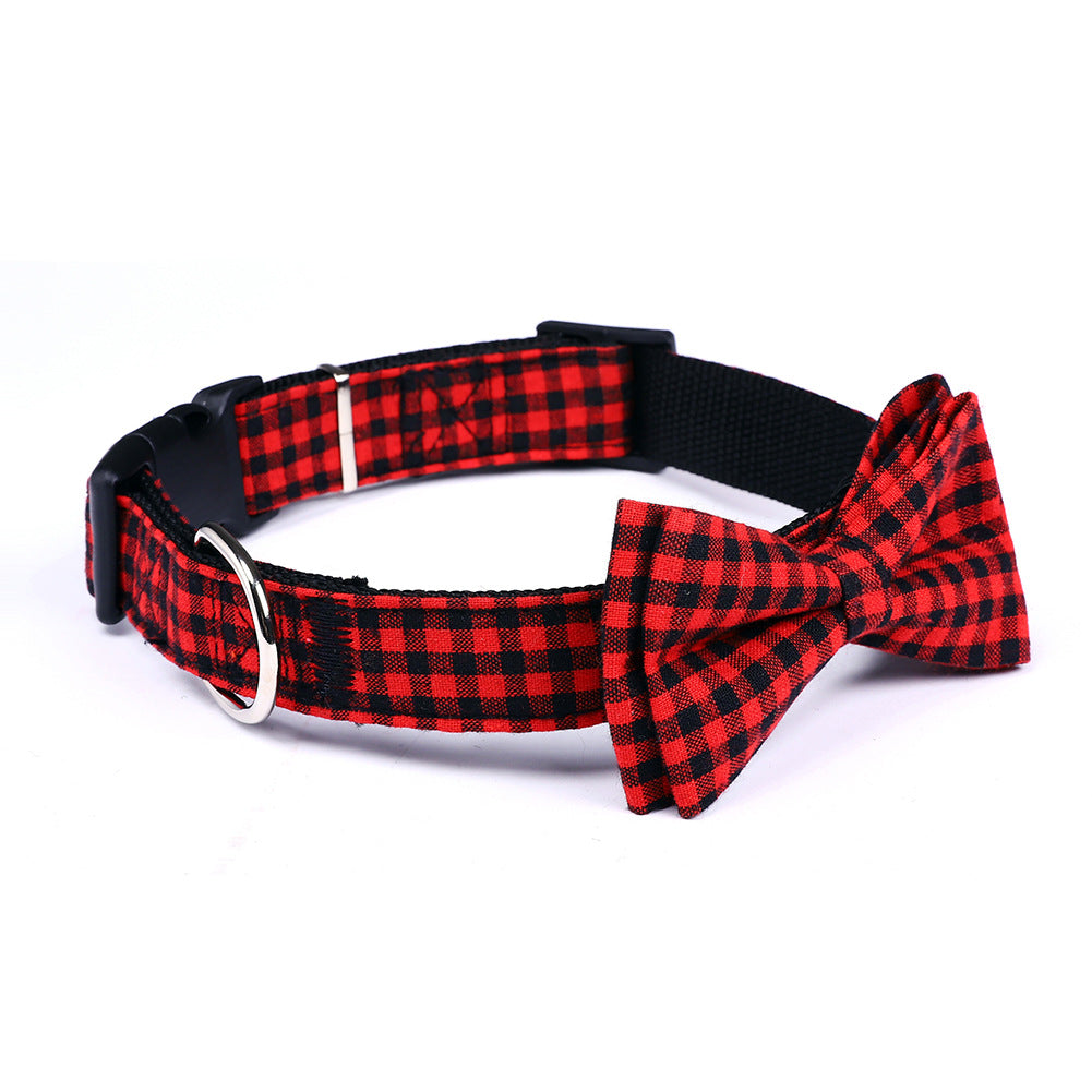 KFX-3088957 British Plaid Bow Tie Collar for Cats and Dogs in Black/White and Red/Black Patterns