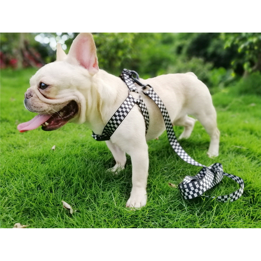 KFX-3090237 Plaid Chest and Back Dog Harness with 150cm Traction Leash