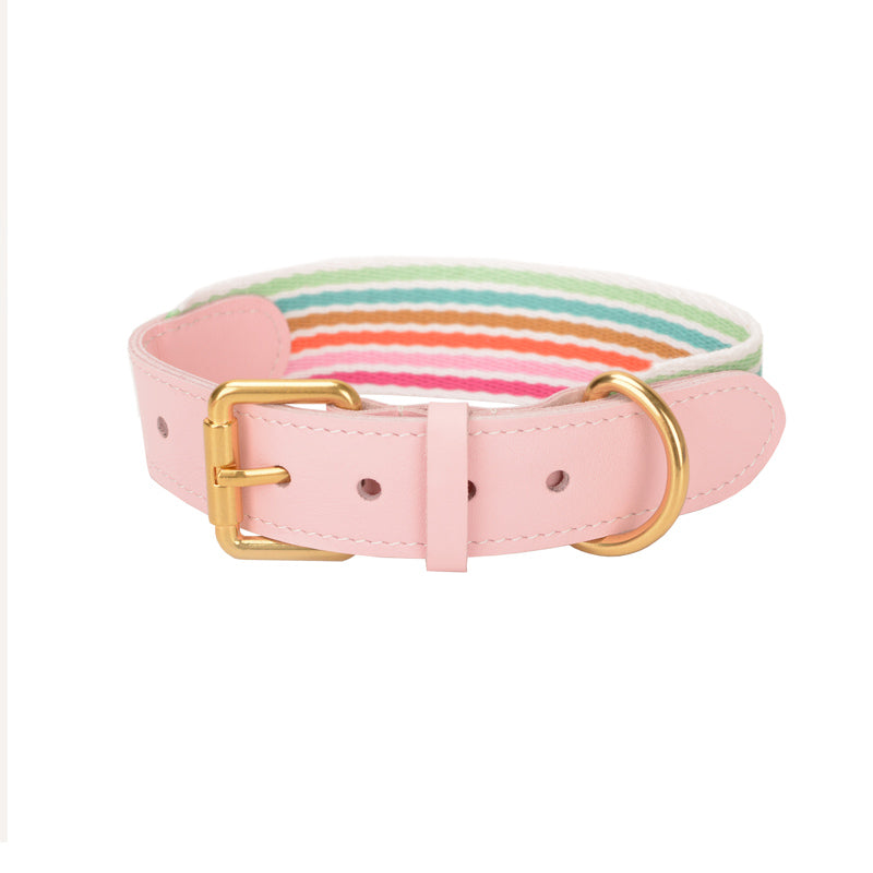 KFX-3090749 Woven Cowhide Dog Collar with Traction Rope for Medium to Large Dogs