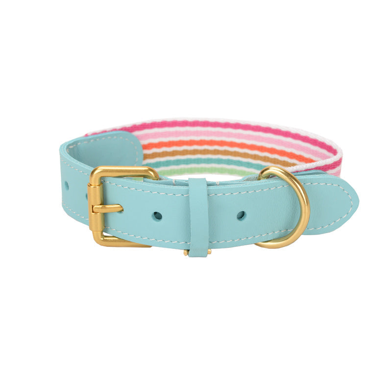 KFX-3090749 Woven Cowhide Dog Collar with Traction Rope for Medium to Large Dogs