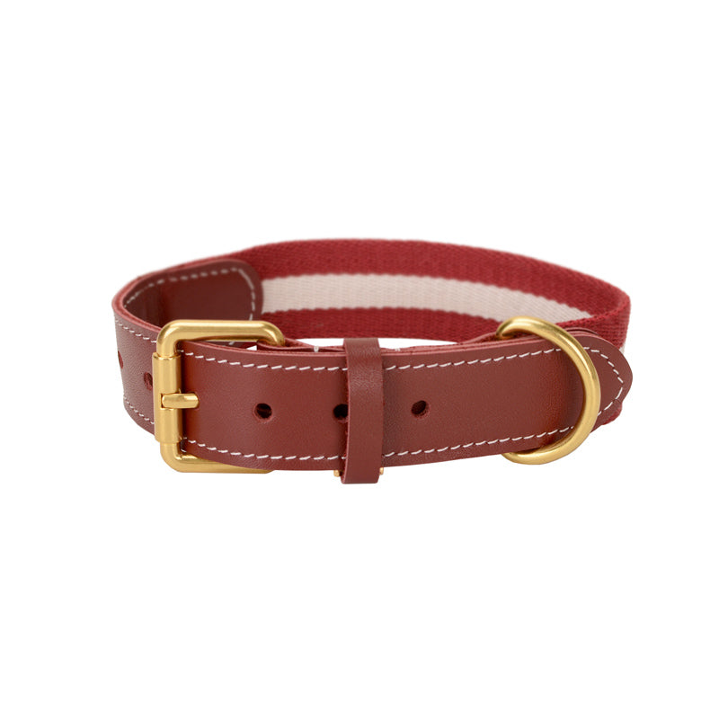 KFX-3090749 Woven Cowhide Dog Collar with Traction Rope for Medium to Large Dogs