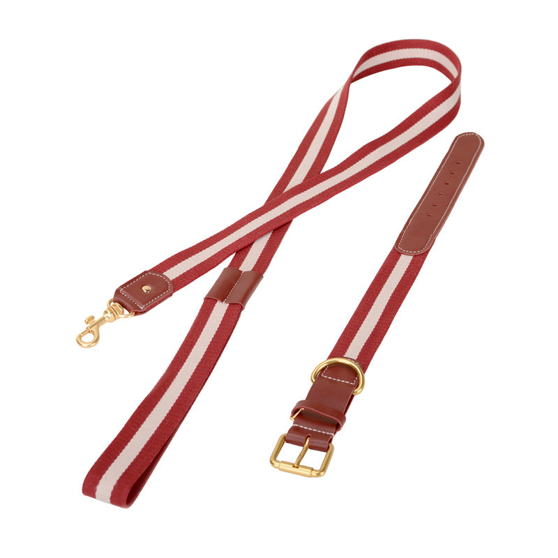 KFX-3090749 Woven Cowhide Dog Collar with Traction Rope for Medium to Large Dogs