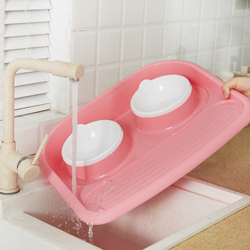 KFX-3091133 Dual-Purpose Anti-Skid Dog Feeder - Plastic Double Bowl for Eating and Drinking