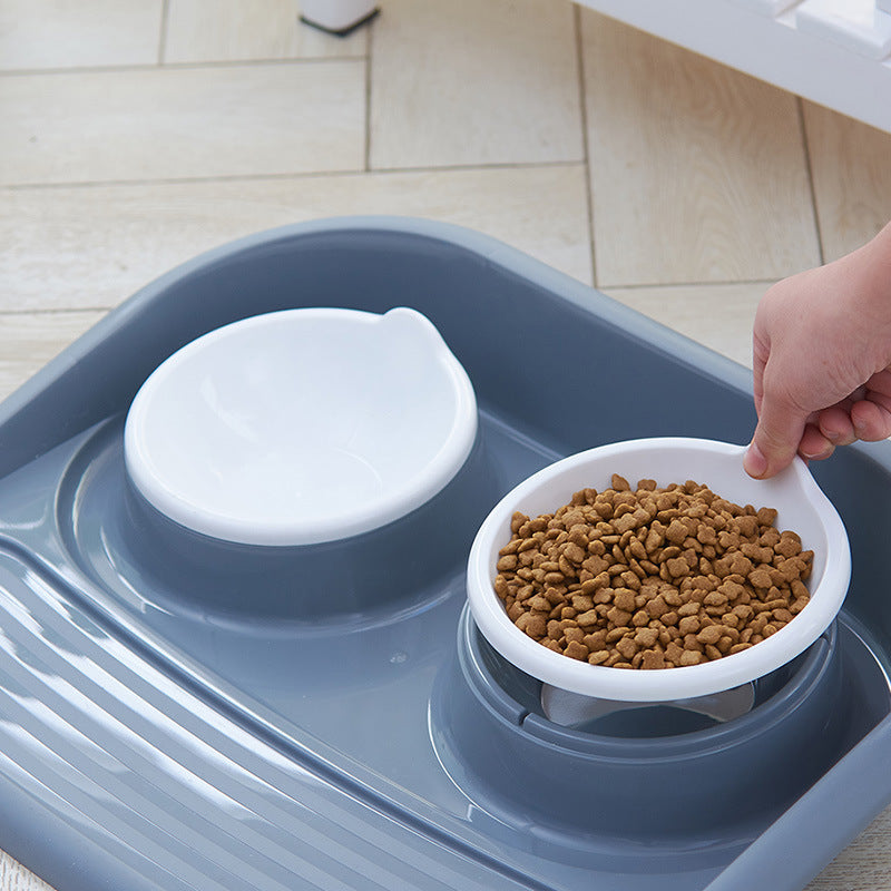KFX-3091133 Dual-Purpose Anti-Skid Dog Feeder - Plastic Double Bowl for Eating and Drinking