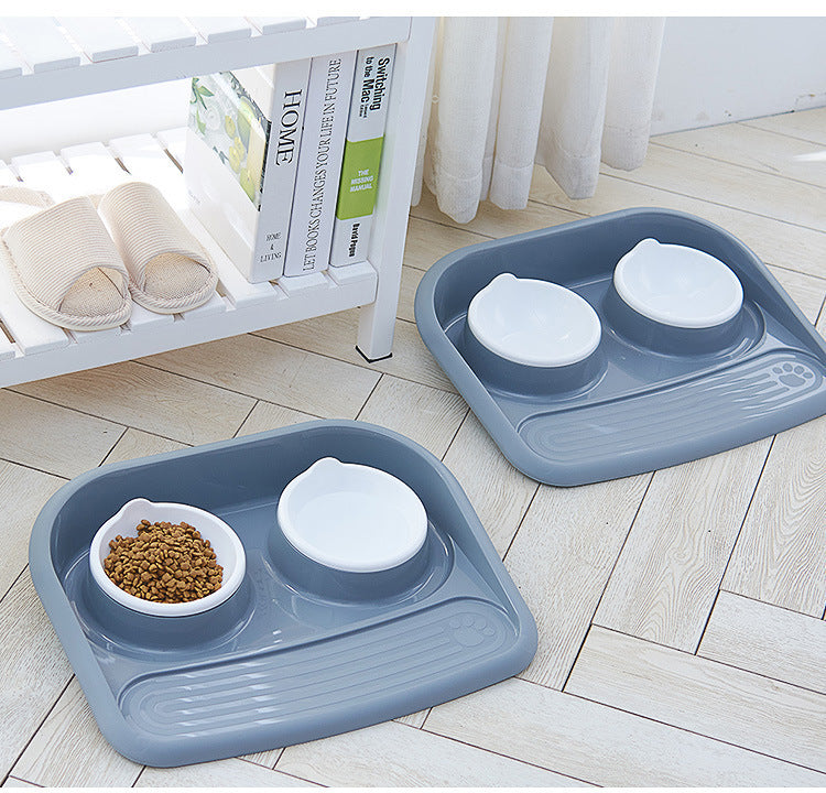 KFX-3091133 Dual-Purpose Anti-Skid Dog Feeder - Plastic Double Bowl for Eating and Drinking