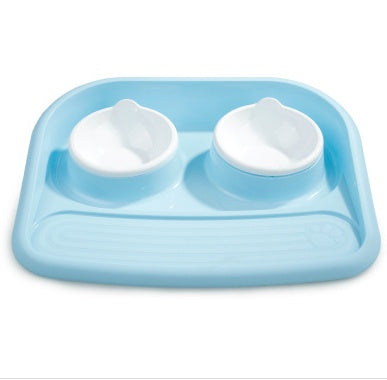 KFX-3091133 Dual-Purpose Anti-Skid Dog Feeder - Plastic Double Bowl for Eating and Drinking