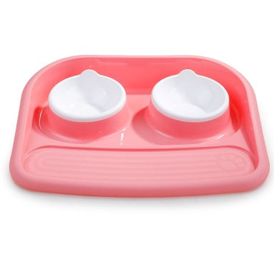 KFX-3091133 Dual-Purpose Anti-Skid Dog Feeder - Plastic Double Bowl for Eating and Drinking