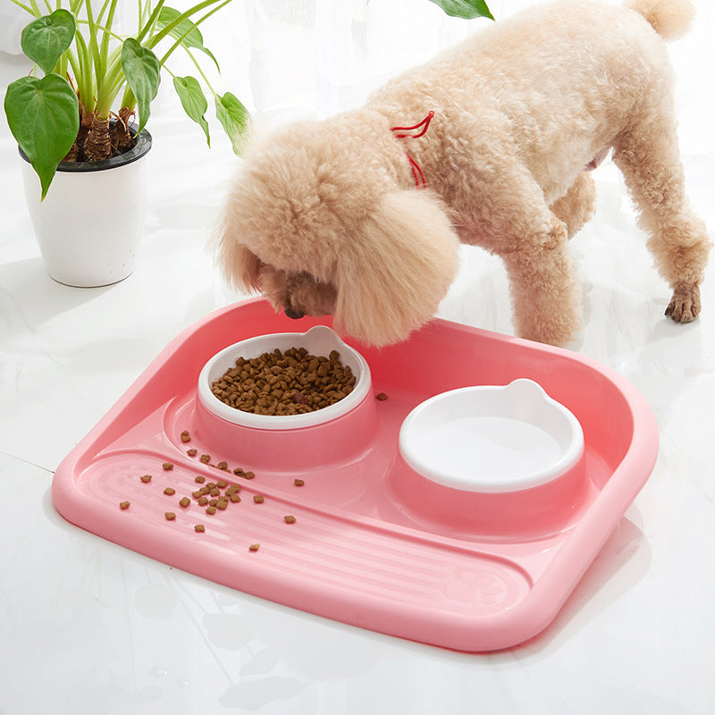 KFX-3091133 Dual-Purpose Anti-Skid Dog Feeder - Plastic Double Bowl for Eating and Drinking