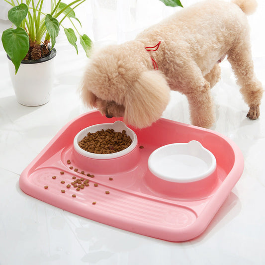 KFX-3091133 Dual-Purpose Anti-Skid Dog Feeder - Plastic Double Bowl for Eating and Drinking