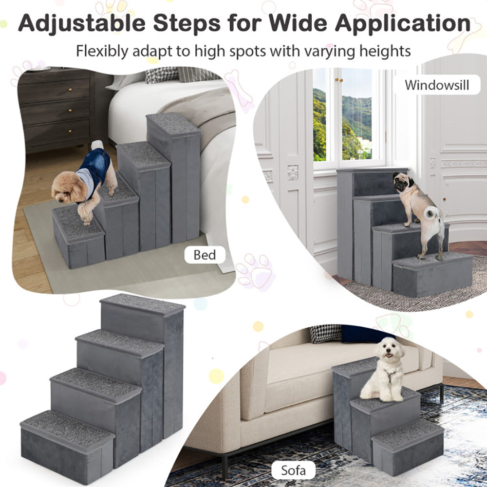 KFX-3095101 Foldable 4-Step Dog Stairs with Non-Slip Design and Adjustable Height for Easy Pet Access