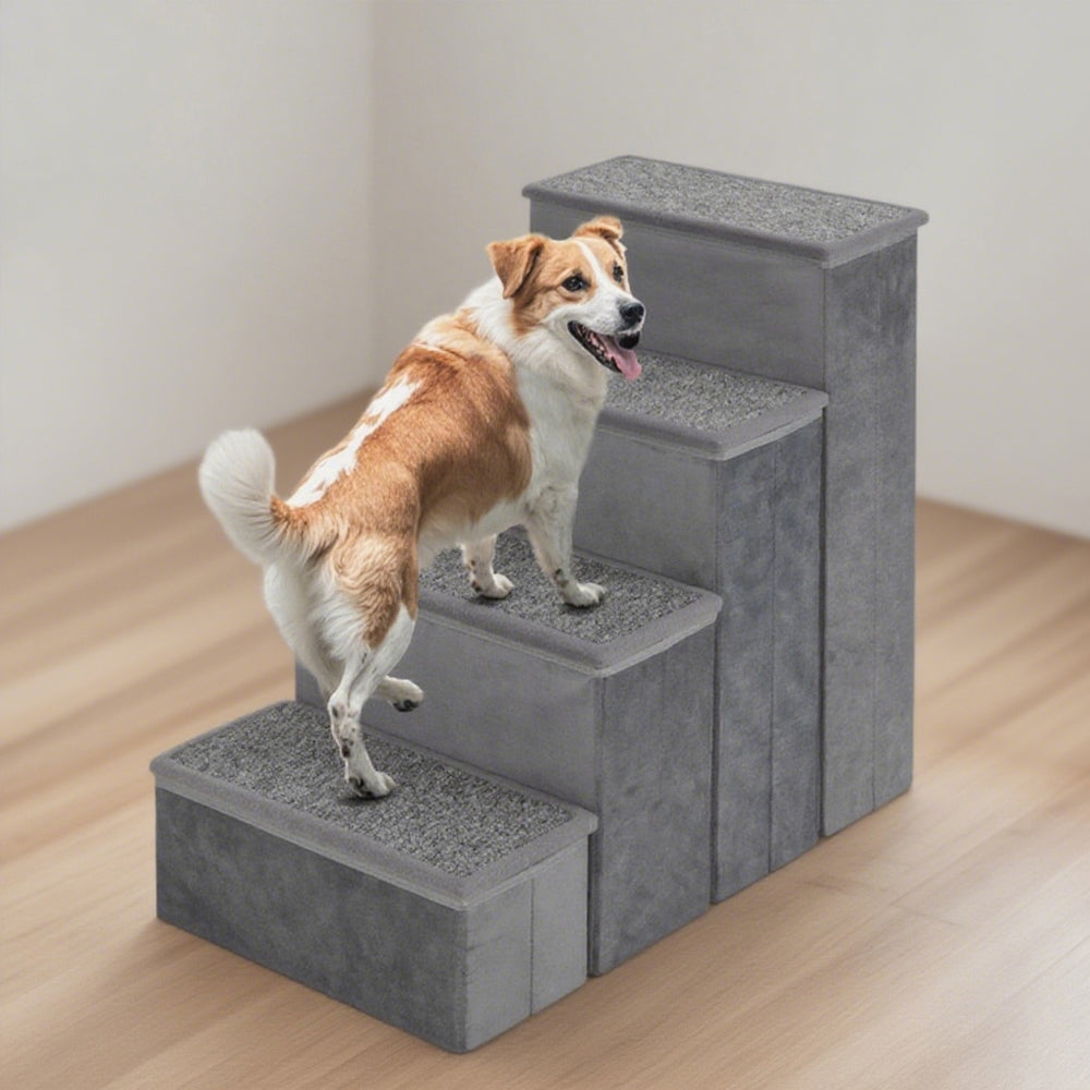 KFX-3095101 Foldable 4-Step Dog Stairs with Non-Slip Design and Adjustable Height for Easy Pet Access