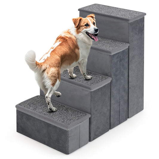 KFX-3095101 Foldable 4-Step Dog Stairs with Non-Slip Design and Adjustable Height for Easy Pet Access