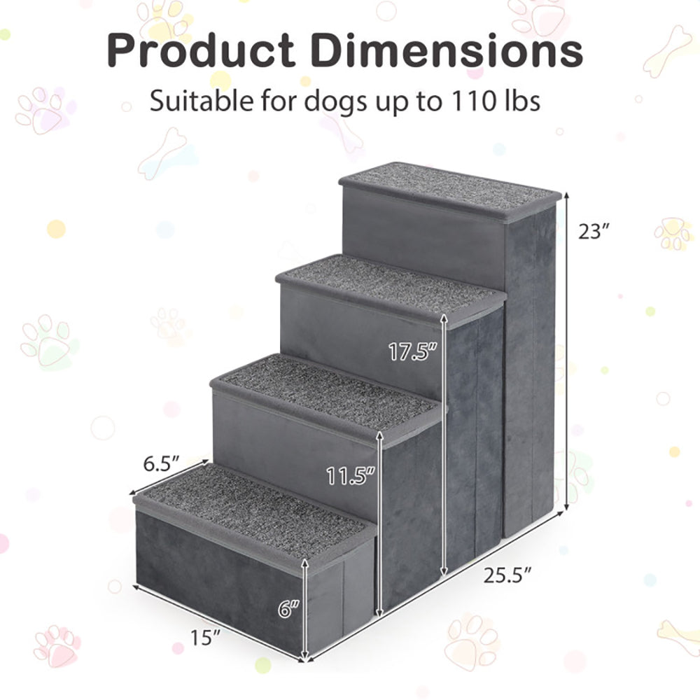 KFX-3095101 Foldable 4-Step Dog Stairs with Non-Slip Design and Adjustable Height for Easy Pet Access