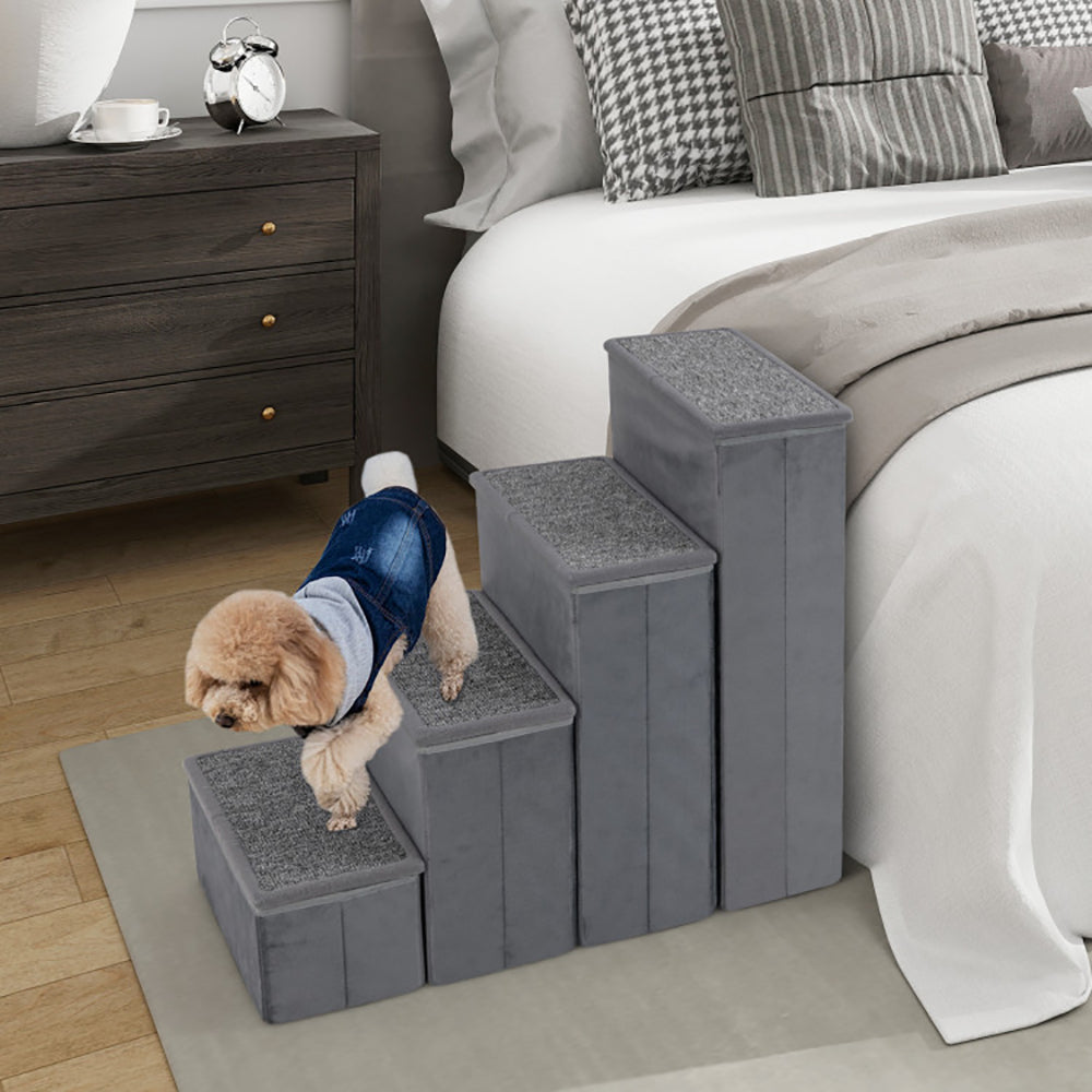 KFX-3095101 Foldable 4-Step Dog Stairs with Non-Slip Design and Adjustable Height for Easy Pet Access