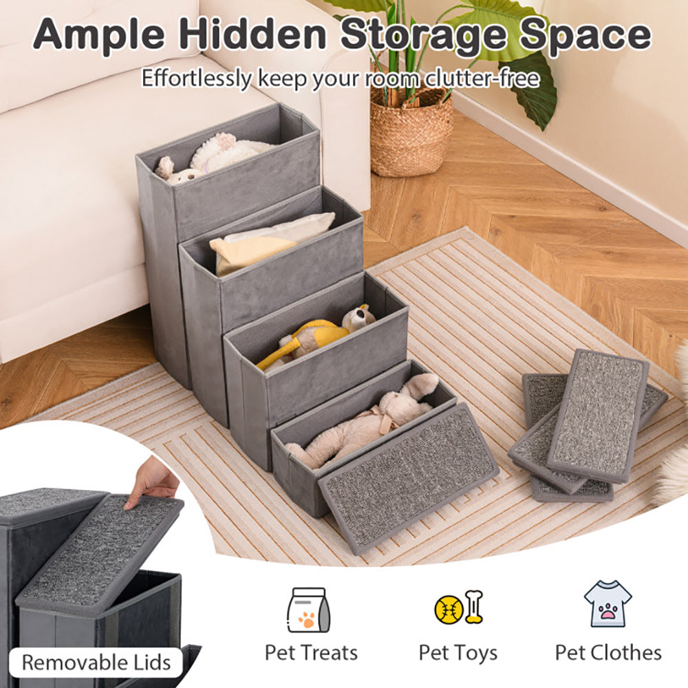 KFX-3095101 Foldable 4-Step Dog Stairs with Non-Slip Design and Adjustable Height for Easy Pet Access