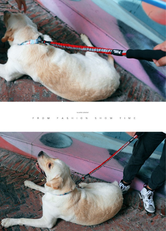 KFX-3096509 High Elastic Pet Leash for Dogs - Suitable for 10-60kg, Black/Red, Reflective Nylon Design
