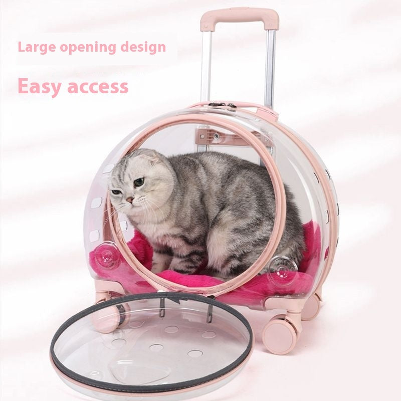 KFX-3098941 Transparent Pet Trolley Bag with Large Capacity and Universal Wheels